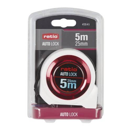Flexómetro RATIO AUTOLOCK 5M hoja de 25MM - ConstruPlace